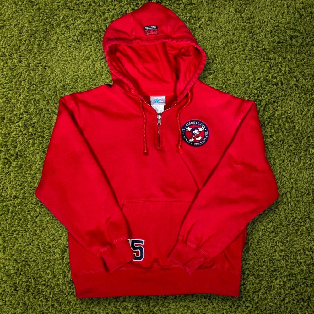 Disney Mickey Mouse 1/4 Zip Embroidered Red Hoodie